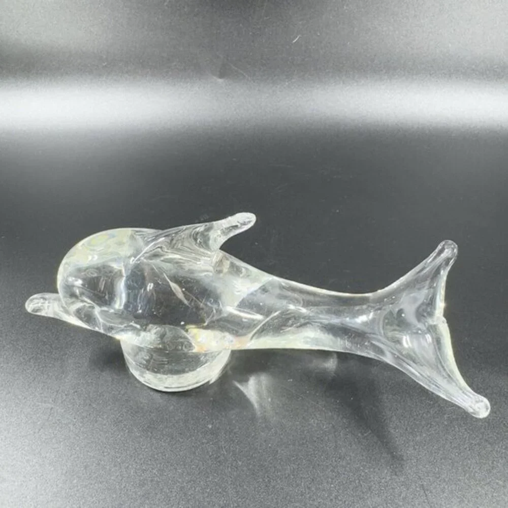 Vintage Venetian Hand Blown Clear Glass Dolphin Sculpture Figurine‎ Decor Glass